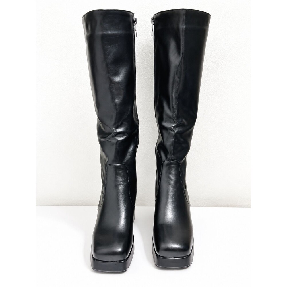 Women’s black knee high platform boots size 36 chunky block heel side zip